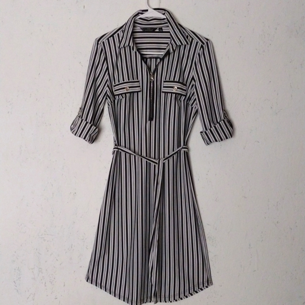 Mlle Gabrielle Shirt Dress Belt Collar Size S